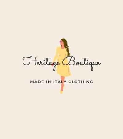Heritage boutique - made in Italy clothing poster with a woman in a yellow dress behind the text
