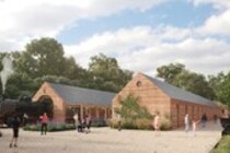 Train pulling out of brand new station at Elsecar